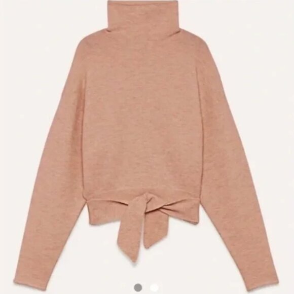 Aritzia Wilfred Lorin Italian Wool Sweater Tie Waist Funnel Neck Nude Pink XS - Picture 4 of 9